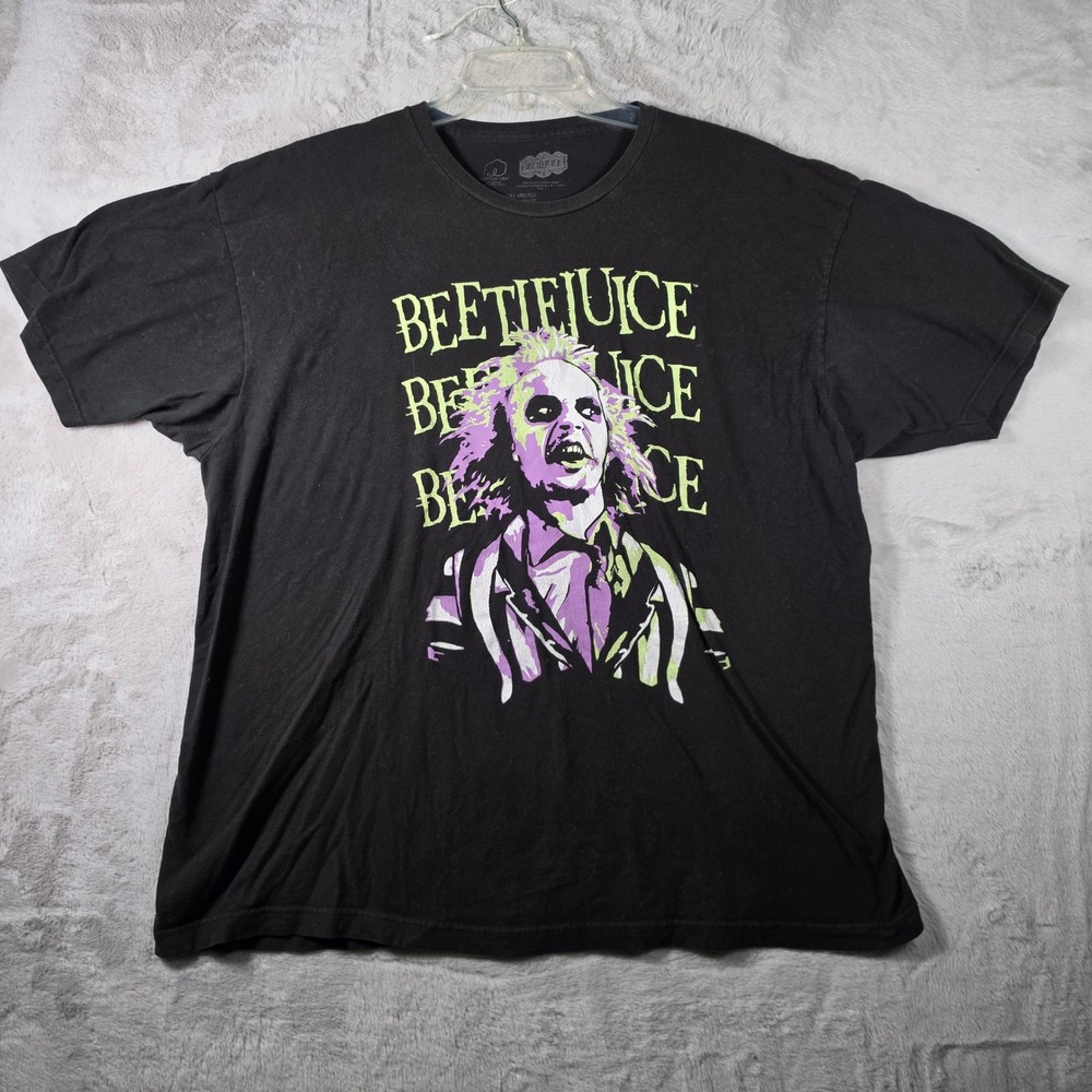 Beetlejuice Graphic T-Shirt Mens 2XL Black Neon Green Purple 80s Movie Tee